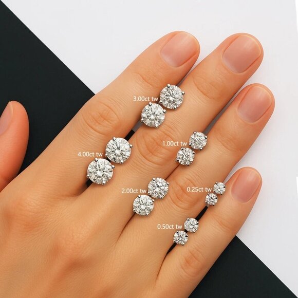 1.00ct Lab Grown Diamond Round Brilliant 4-Prong Stud Earrings in 14k White Gold - Picture 6 of 6